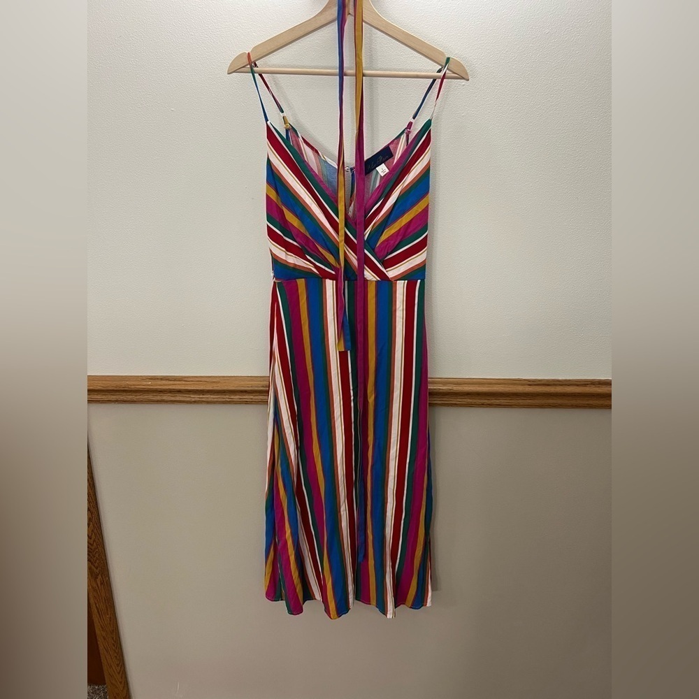 EUC Francesca’s Boutique Blue Rain Rainbow Midi Dress size small